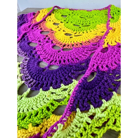 Crochet Shawl Wrap Green Yellow Purple Colorful Tassel‎ Boho Hippie One Size - Picture 3 of 6